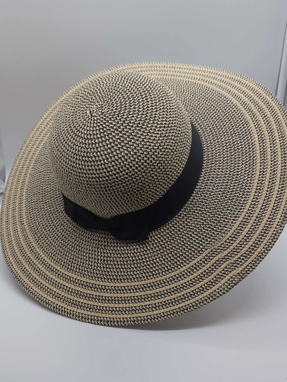 Magid Wide Brim Woven Paper Straw Hat Black Grosgrain Ribbon Trim